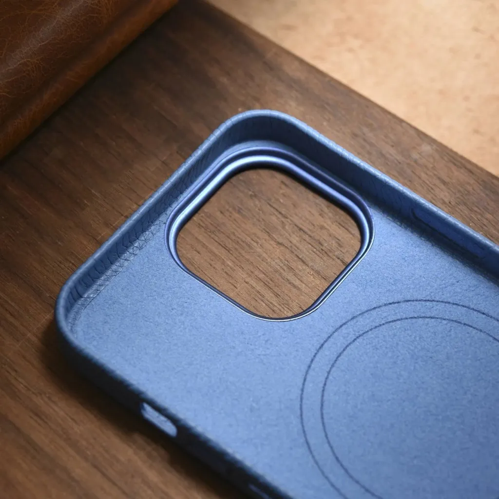 Mbështjellës iCarer Litchi Premium për iPhone 14 Pro Max, MagSafe, lëkurë, kaltër - 15