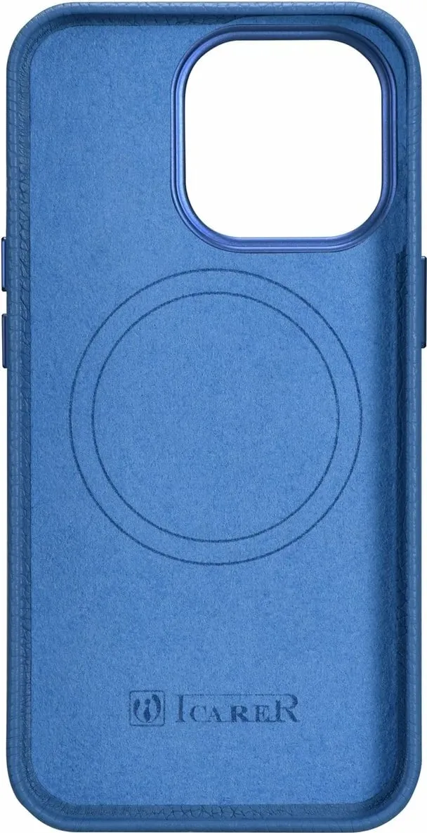 Mbështjellës iCarer Litchi Premium për iPhone 14 Pro Max, MagSafe, lëkurë, kaltër - 3
