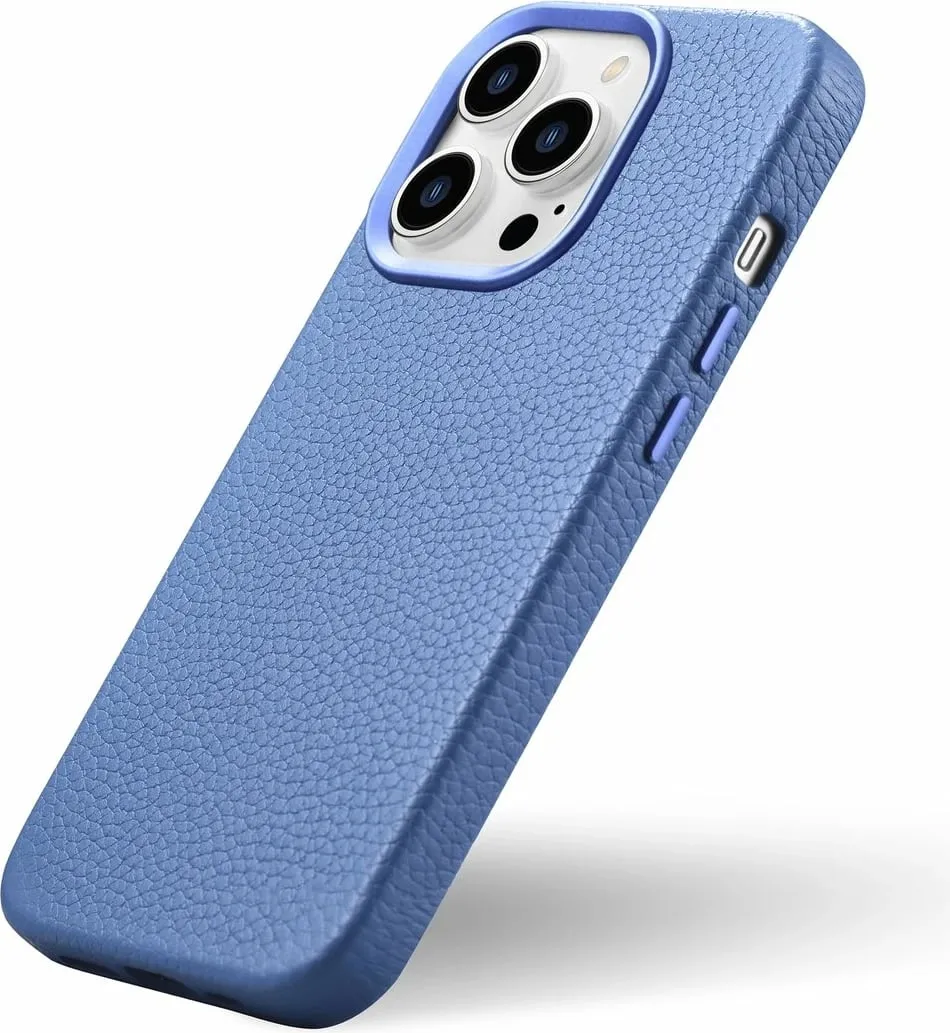 Mbështjellës iCarer Litchi Premium për iPhone 14 Pro Max, MagSafe, lëkurë, kaltër - 5