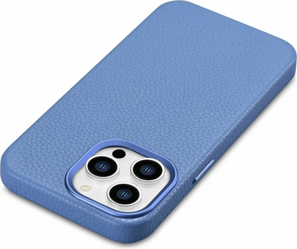 Mbështjellës iCarer Litchi Premium për iPhone 14 Pro Max, MagSafe, lëkurë, kaltër - 8