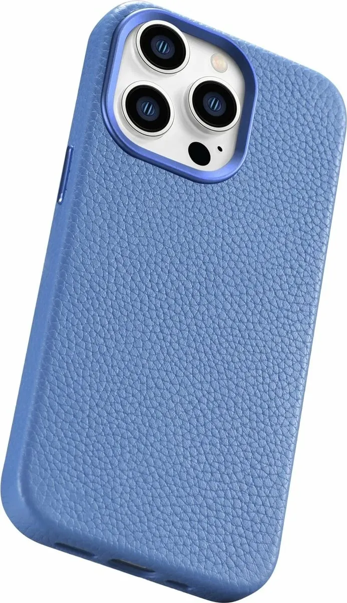 Mbështjellës iCarer Litchi Premium për iPhone 14 Pro Max, MagSafe, lëkurë, kaltër - 9
