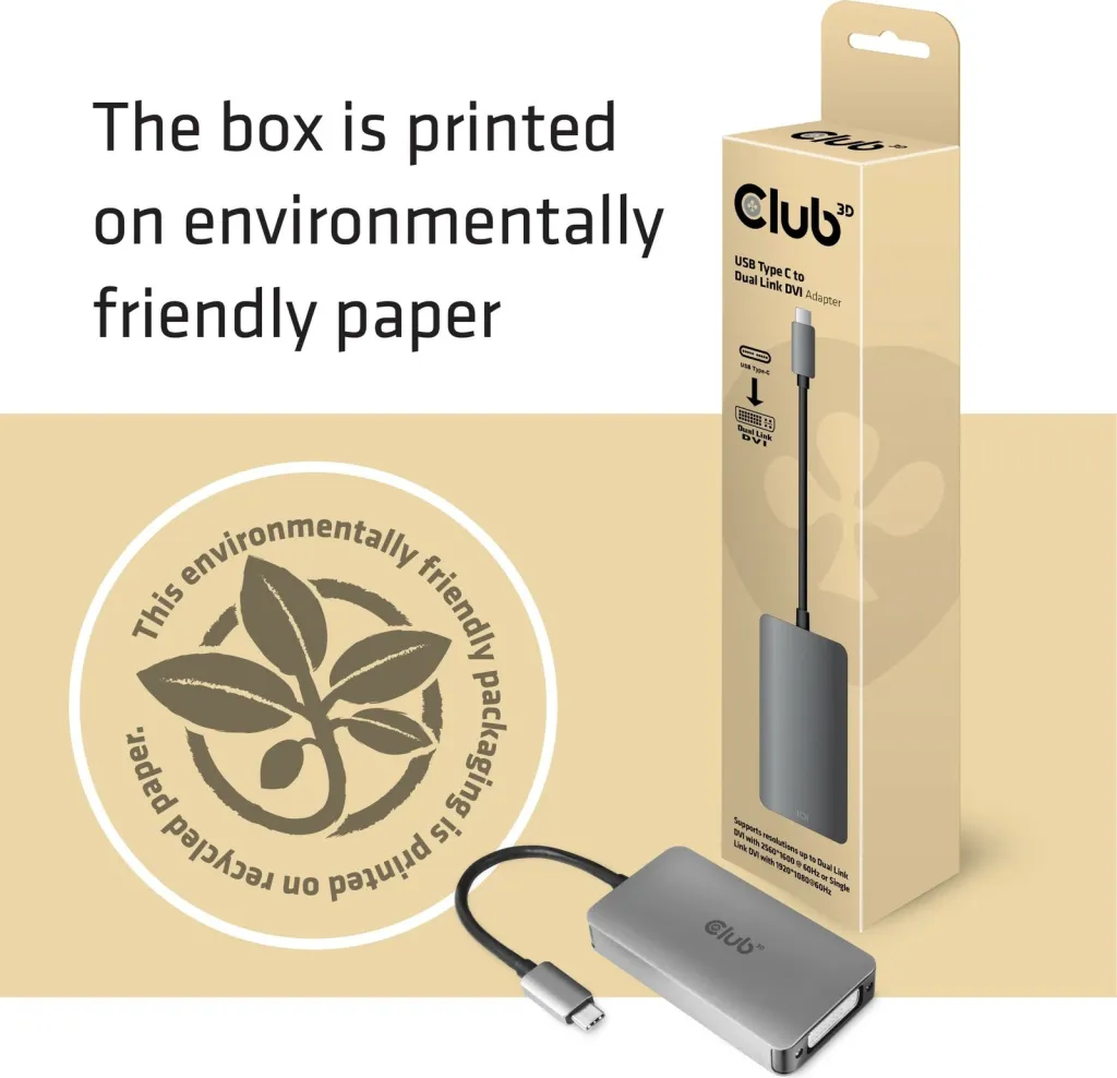 Adapter Club3D USB Type-C në DVI-D, Dual Link, Plug and Play, 2160p, gri - 4