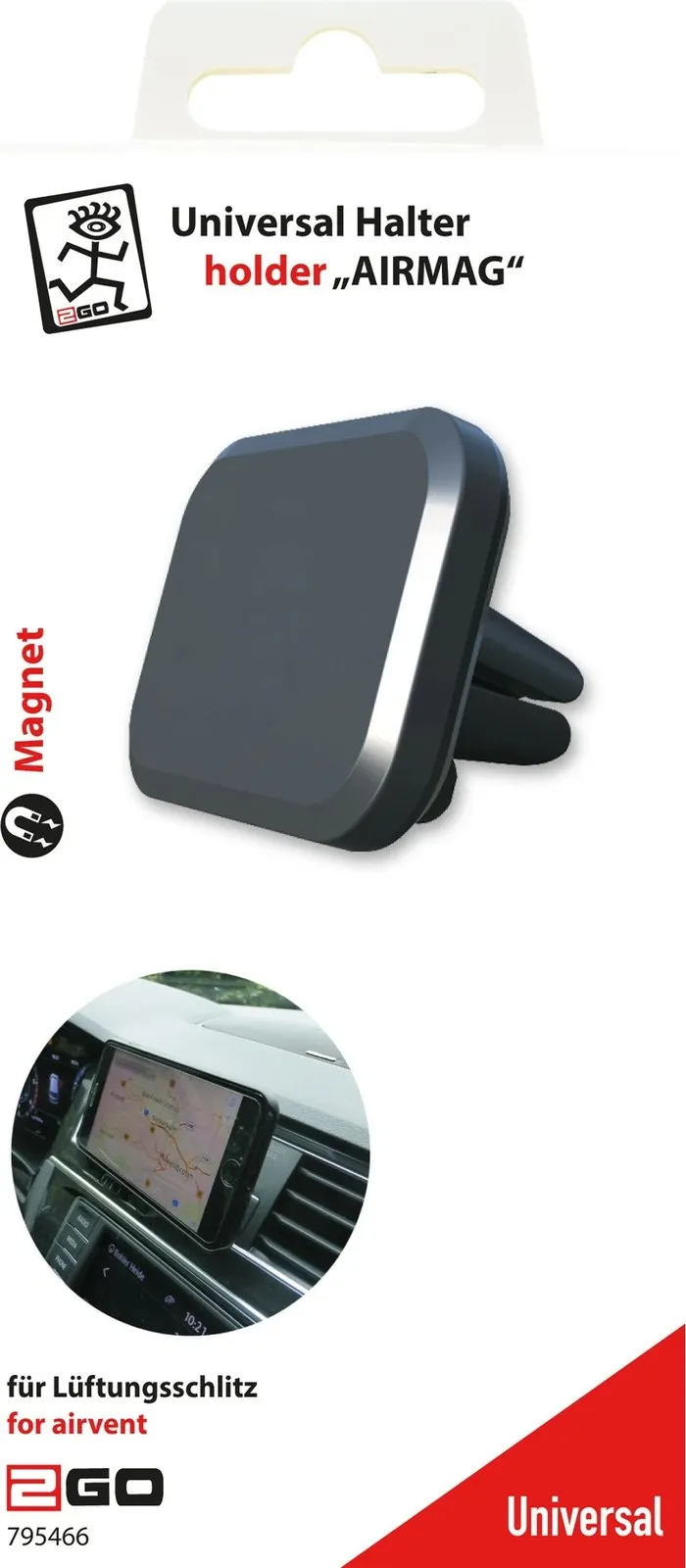 Mbajtës pasiv magnetik 2GO 795466 për celular, 360°, për veturë, zi/gri - 3