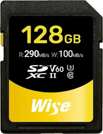 Kartelë memorie Wise SDXC UHS-II V60 128GB, R:290MB/s W:100MB/s, e zezë/verdhe
