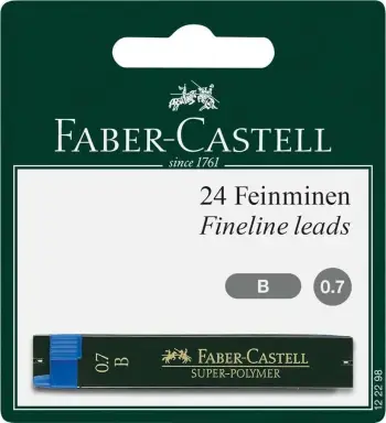 Minë për stilolaps mekanik Faber Castell Super Polymer 122298, 0.7 mm B, paketim 24 copë, e zezë