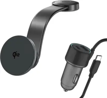 Mbushës wireless 4smarts Qi2, Auto, 12 V, 1.2 m, Gri