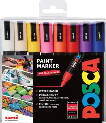 Set markera Posca PC-5M, 16 ngjyra, medium, ujë-bazë, majë bullet, multikolor
