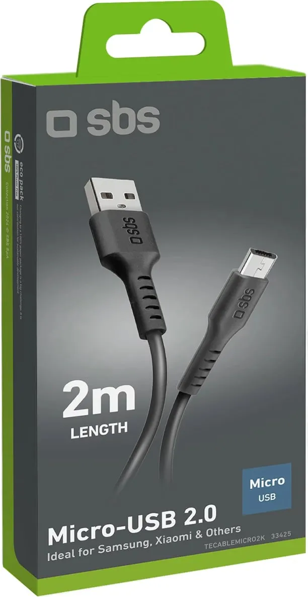 Kabllo USB SBS Mobile USB 2.0 A në Micro USB B, 2m, i zi - 3