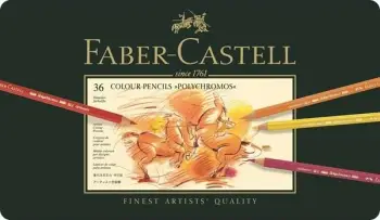 Set lapsa ngjyrues Faber-Castell Polychromos, 36 copë, kuti metalike, shumëngjyrëshe