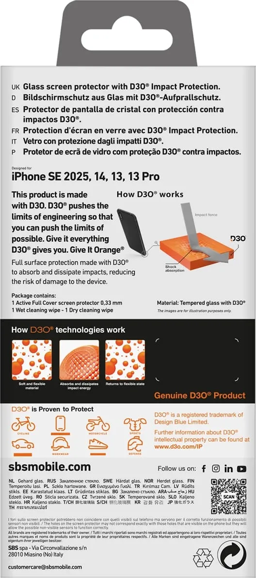 Xham mbrojtës SBS Tempered Glass D3O për iPhone 16e, me kornizë - 3
