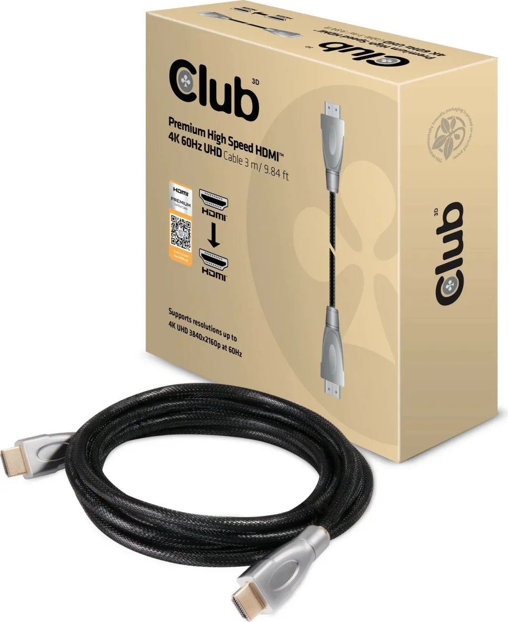 Kabllo HDMI Club3D 2.0, 3 metra, 4K60Hz, e zezë - 2