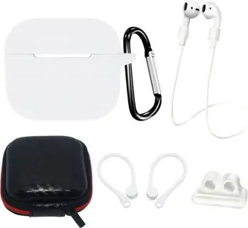 Mbështjellës silikoni për AirPods 3 Hurtel set me karabiner, rrip qafe, mbajtëse për orë, temple, bardhë