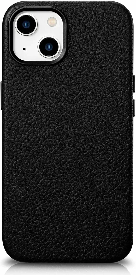 Mbështjellës iCarer Litchi Premium lëkurë për iPhone 14 Plus me MagSafe, i zi - 1