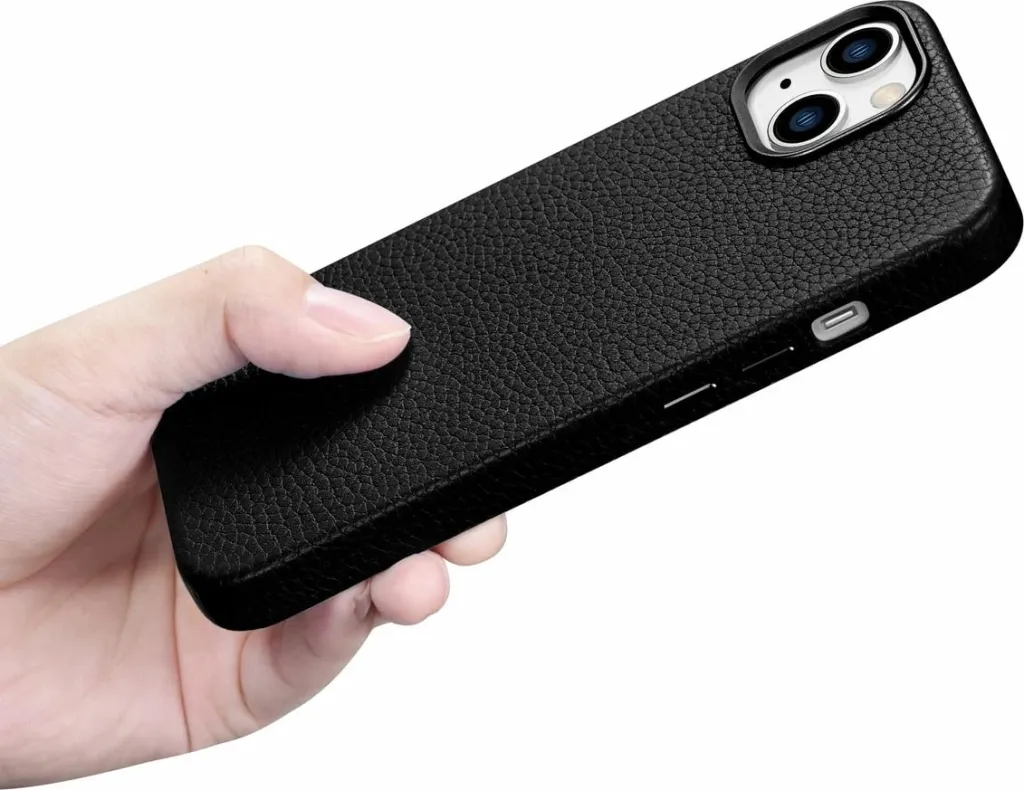 Mbështjellës iCarer Litchi Premium lëkurë për iPhone 14 Plus me MagSafe, i zi - 15