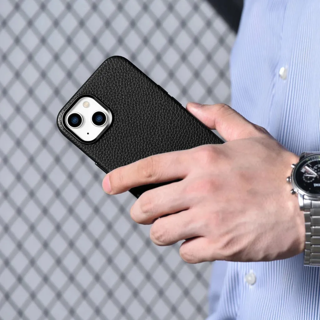 Mbështjellës iCarer Litchi Premium lëkurë për iPhone 14 Plus me MagSafe, i zi - 17