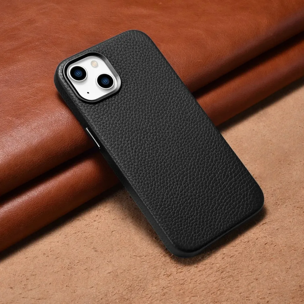 Mbështjellës iCarer Litchi Premium lëkurë për iPhone 14 Plus me MagSafe, i zi - 6