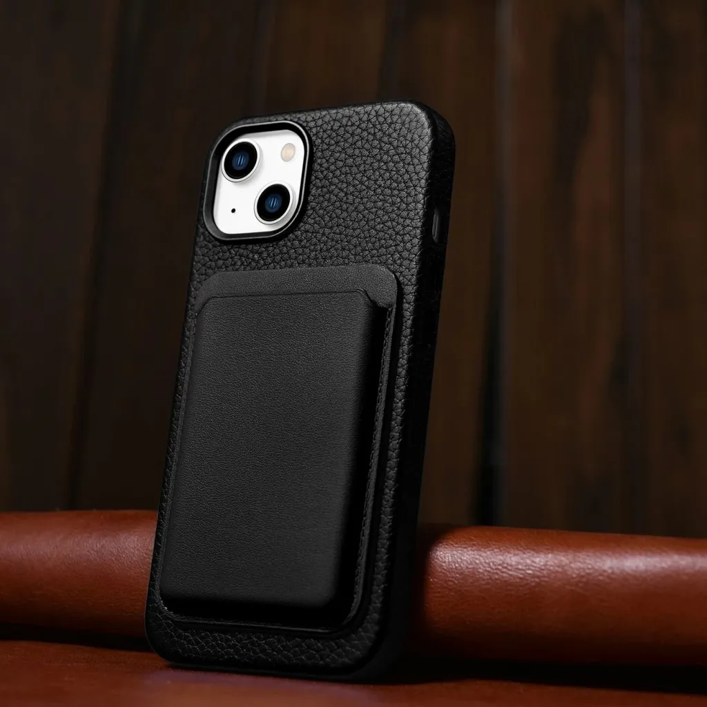 Mbështjellës iCarer Litchi Premium lëkurë për iPhone 14 Plus me MagSafe, i zi - 8