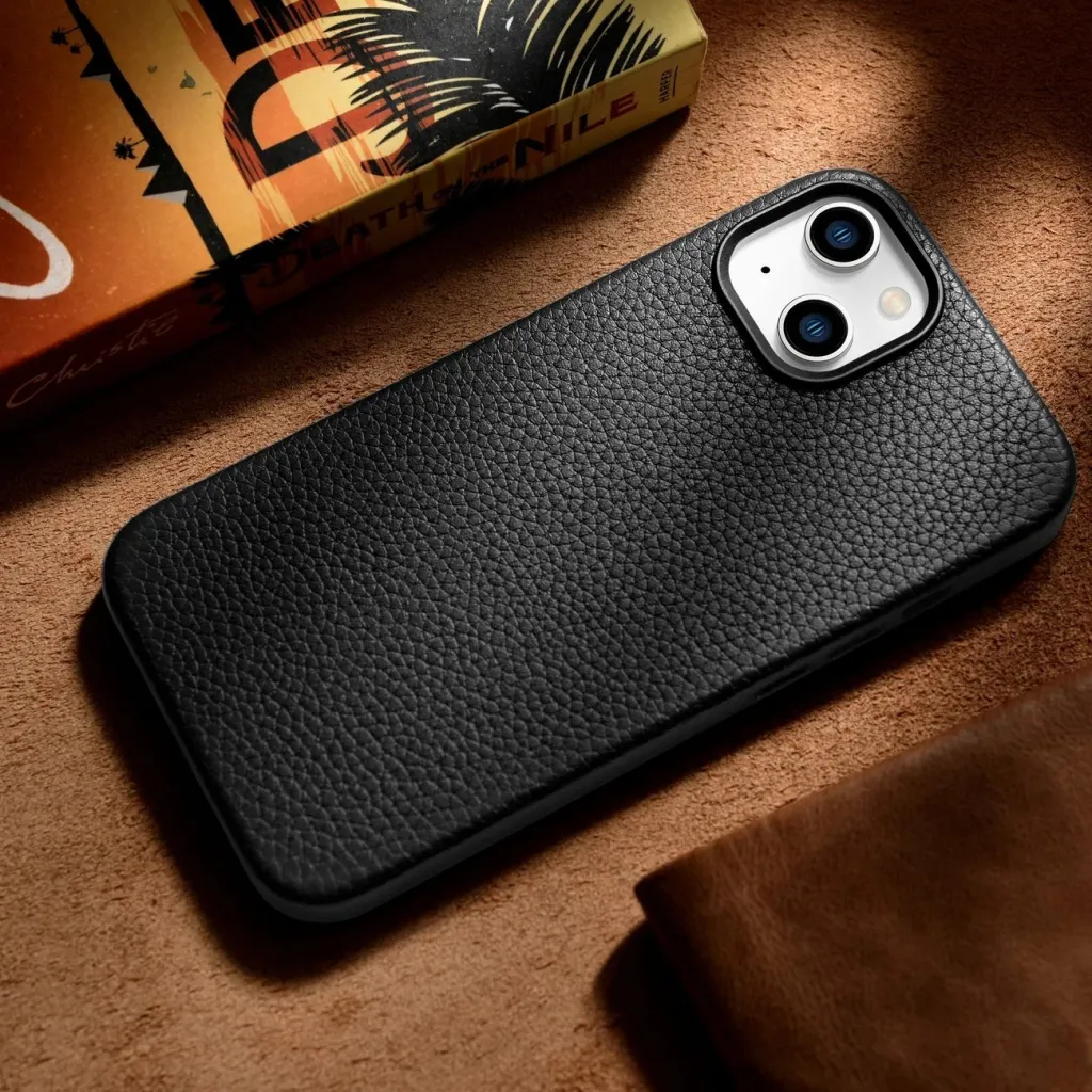 Mbështjellës iCarer Litchi Premium lëkurë për iPhone 14 Plus me MagSafe, i zi - 10