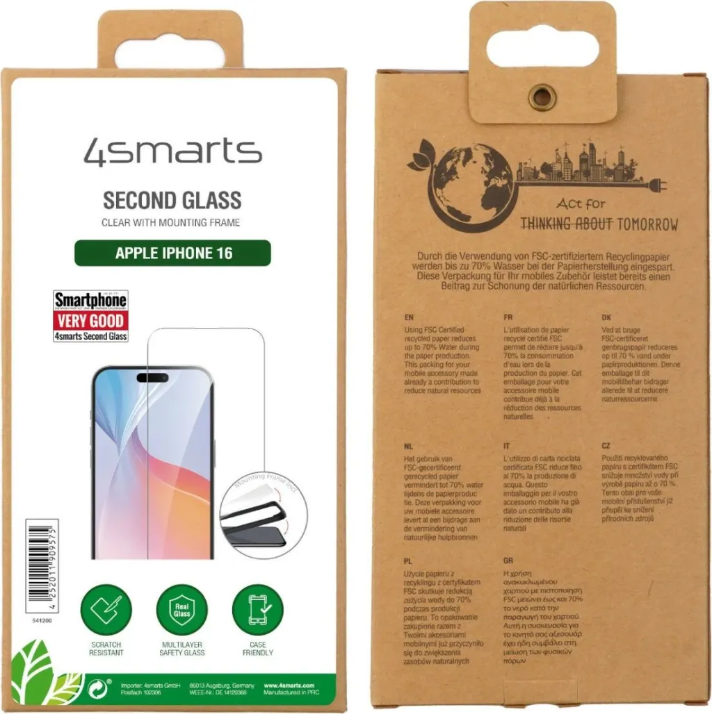 Mbështjellës xhami i fortë 4smarts për iPhone 16, transparent - 6