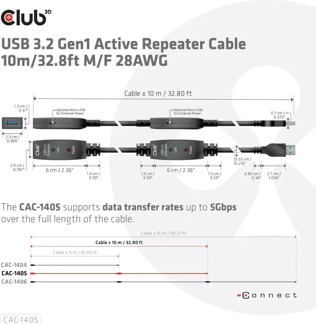 Kabllo USB zgjatues Club3D 10m, USB 3.2, e zezë - 4