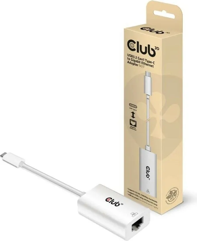 Adapter Club3D USB-C në RJ-45 Gigabit LAN, i bardhë - 1