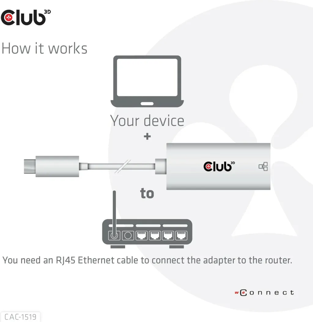 Adapter Club3D USB-C në RJ-45 Gigabit LAN, i bardhë - 5