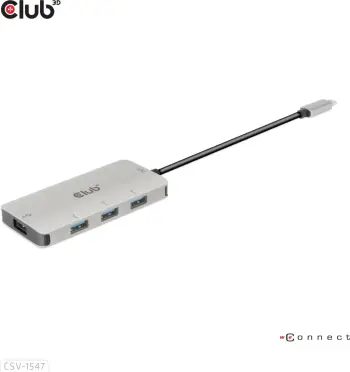 USB hub Club3D CSV-1547, 4x USB 3.1 Type-A, 10Gbps, Type-C, zi/argjendtë