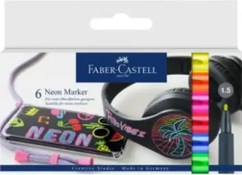 Markera akrilikë ujorë Faber-Castell, set 6 copë, neon, majë 1.5 mm