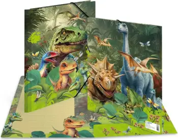 Folder A4 Herma me elastik, dizajn dinosaurë, shumëngjyrësh