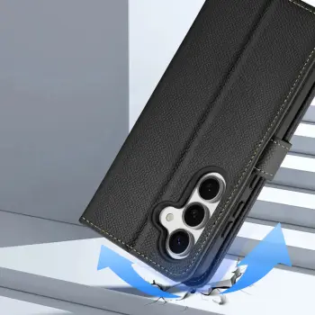 Mbështjellës Dux Ducis Lawa për Samsung Galaxy S25, lëkurë, me portofol magnetik, i zi