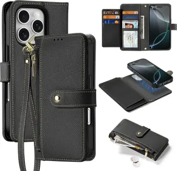 Mbështjellës Dux Ducis Lawa për iPhone 16 Pro, lëkurë, me portofol magnetik, i zi