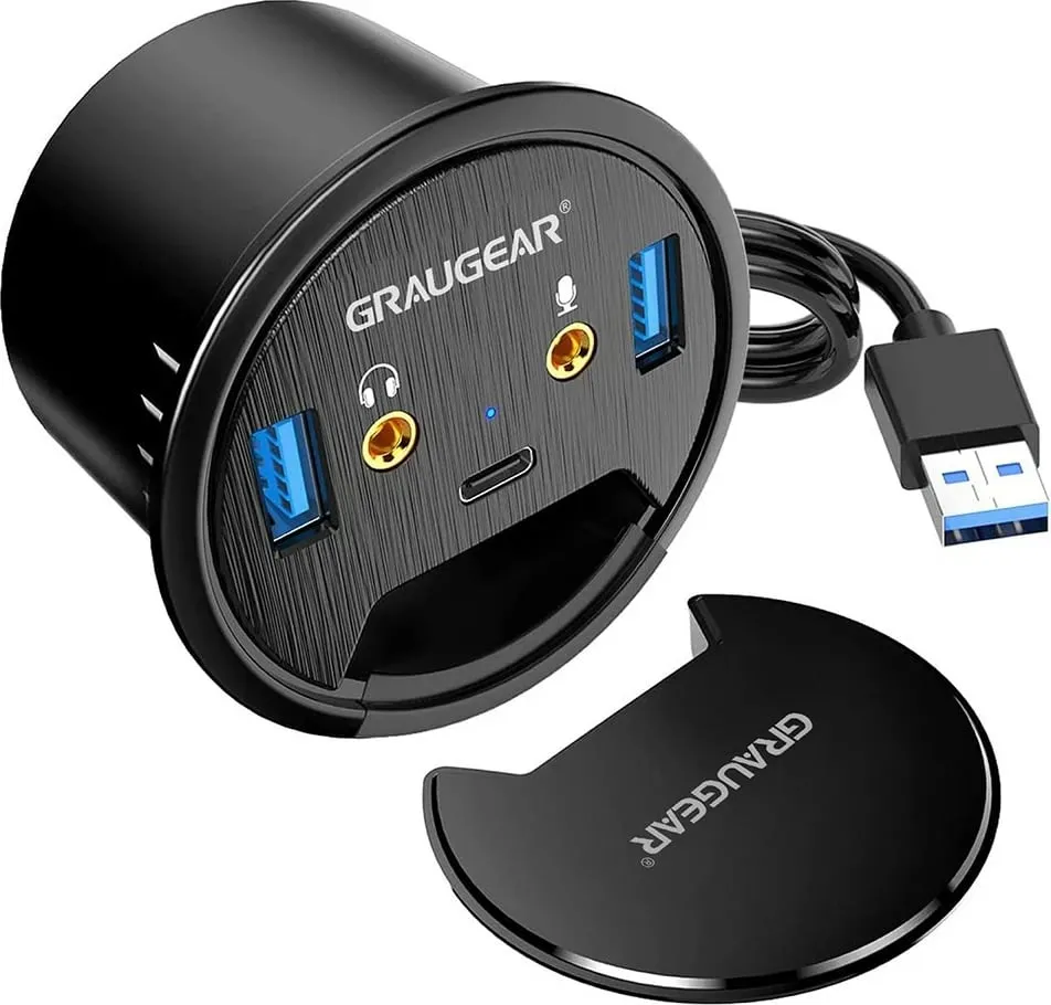 USB hub GrauGear, 5 porta, audio/mikrofon, USB 3.0/Type-C, i zi - 1