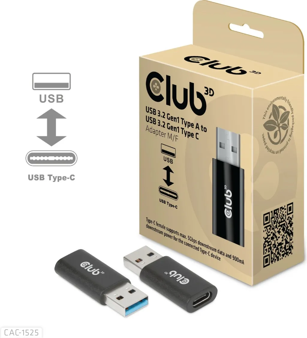 Adapter USB Club3D USB 3.2 Typ A në Typ C, i zi - 2