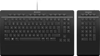 Tastierë 3Dconnexion Keyboard Pro, Numpad i ndarë, Full-size, Wired & Wireless, USB + RF Wireless + Bluetooth, QWERTZ, E zezë