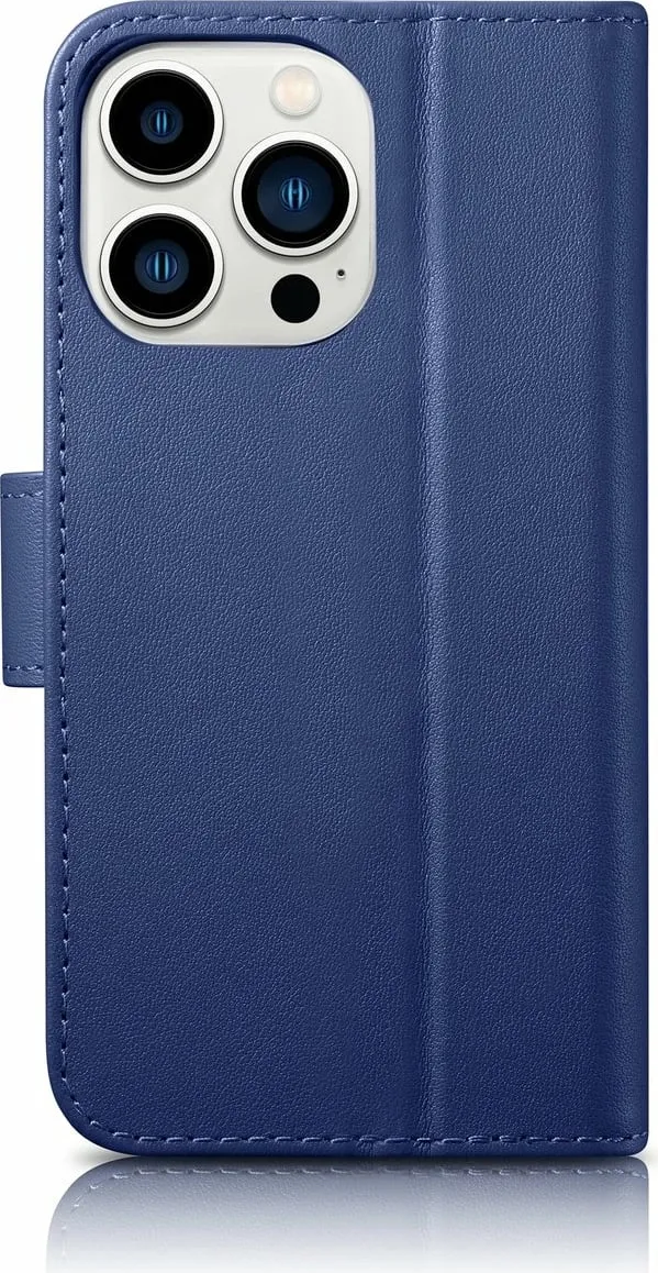 Mbështjellës iCarer Wallet Case 2in1 për iPhone 14 Pro Max, lëkurë, Anti-RFID, Kaltër - 2