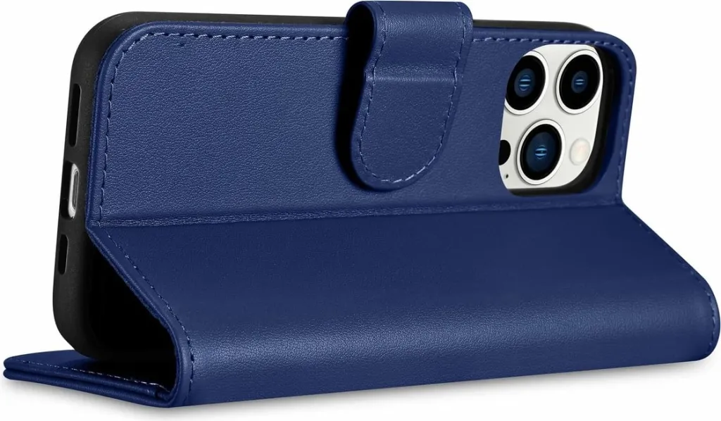Mbështjellës iCarer Wallet Case 2in1 për iPhone 14 Pro Max, lëkurë, Anti-RFID, Kaltër - 4