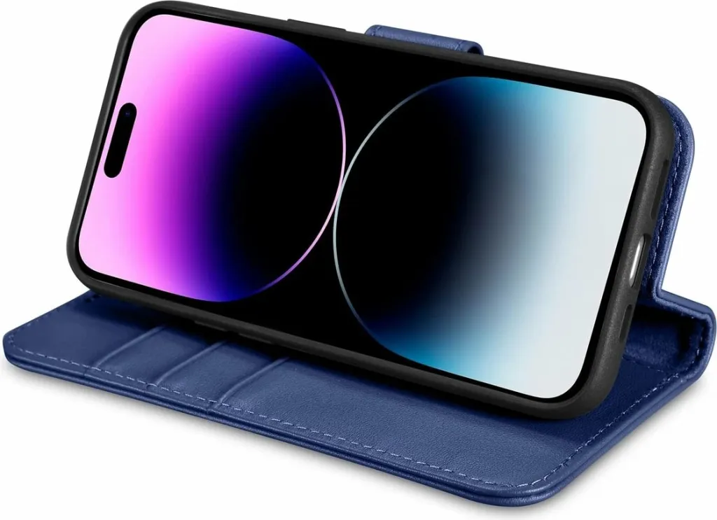 Mbështjellës iCarer Wallet Case 2in1 për iPhone 14 Pro Max, lëkurë, Anti-RFID, Kaltër - 5