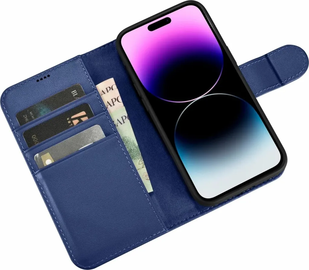 Mbështjellës iCarer Wallet Case 2in1 për iPhone 14 Pro Max, lëkurë, Anti-RFID, Kaltër - 6