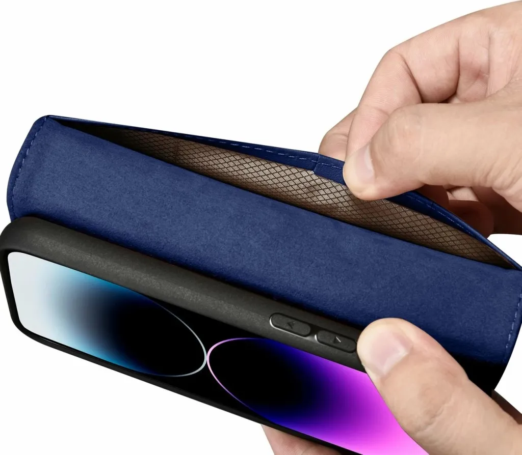 Mbështjellës iCarer Wallet Case 2in1 për iPhone 14 Pro Max, lëkurë, Anti-RFID, Kaltër - 7