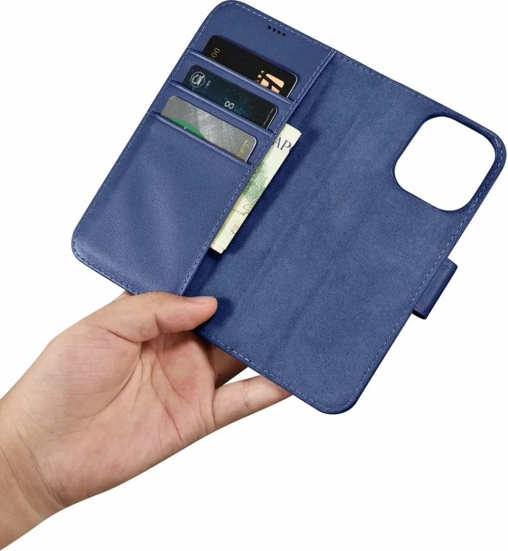 Mbështjellës iCarer Wallet Case 2in1 për iPhone 14 Pro Max, lëkurë, Anti-RFID, Kaltër - 10