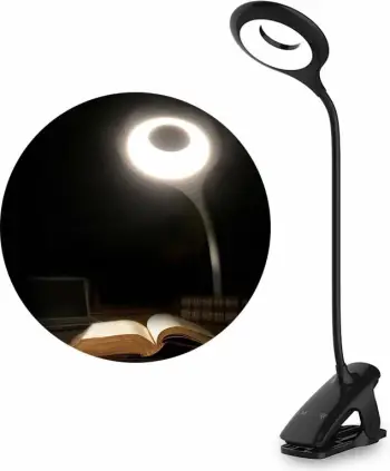 Llambë leximi LED pa tela Hurtel me klip, 1800 mAh, 3 nivele ndriçimi, e zezë