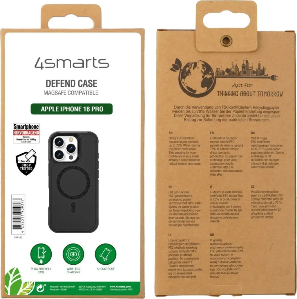 Mbështjellës 4smarts për iPhone 16 Pro, MagSafe, 6.3", i zi - 6