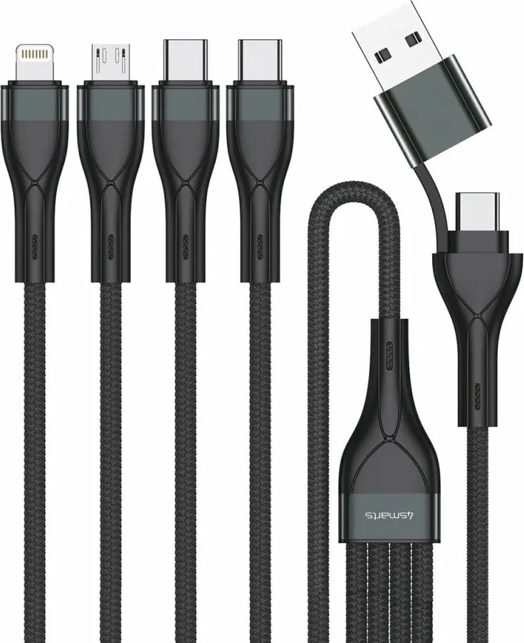 Kabllo karikimi 4smarts 541023, 1.2 m, USB A/USB C, USB C/Micro USB-A/Lightning, e zezë - 1
