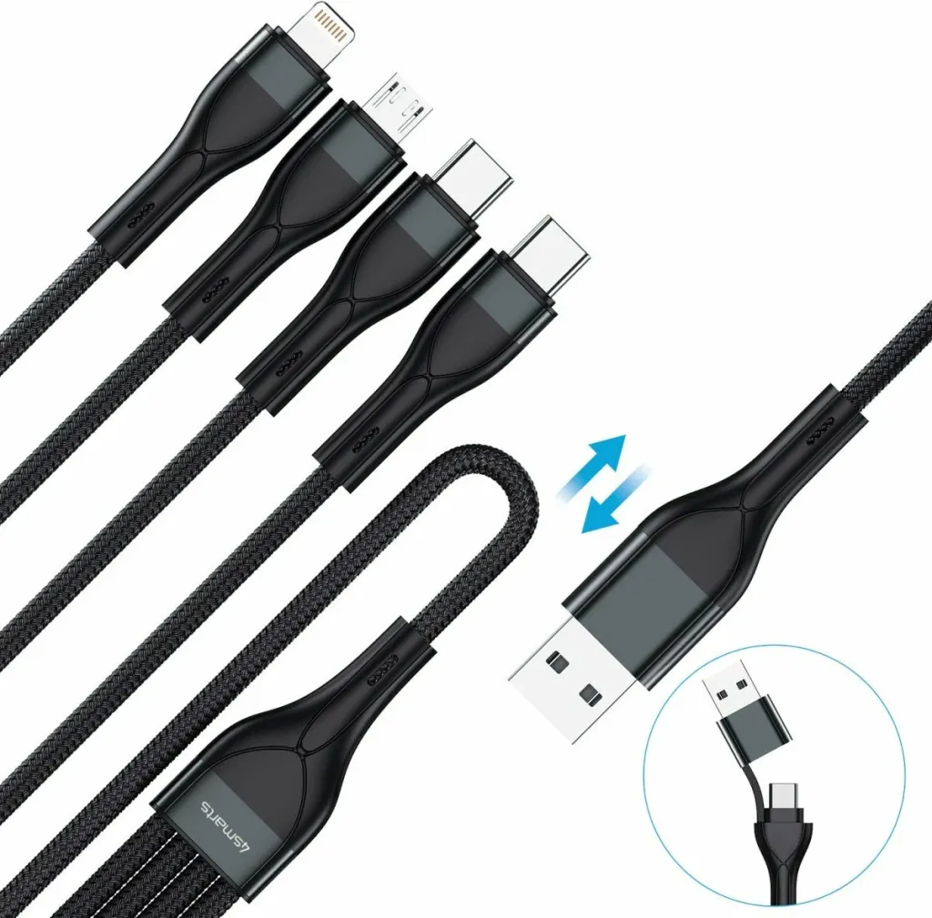 Kabllo karikimi 4smarts 541023, 1.2 m, USB A/USB C, USB C/Micro USB-A/Lightning, e zezë - 3