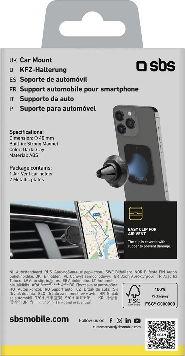 Mbajtës magnetik për celular SBS TESUPMAGMCLIP, për ventilator të makinës, i zi - 2
