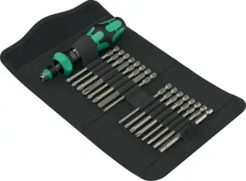 Set kaçavidash Wera Kraftform Kompakt 60 RA-R 1, 17 copë, me mbështjellës, dorezë e zezë/gjelbër