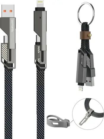 Kabllo USB-C 4smarts ComboCord Flat 240W 1.5m me keyring, e zezë