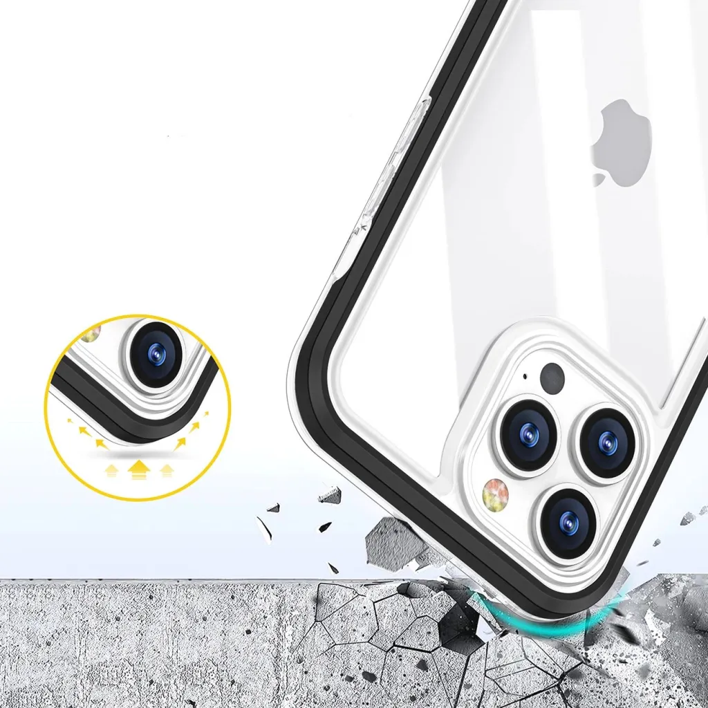Mbështjellës Hurtel Clear 3in1 për iPhone 14, kornizë e kuqe, transparent - 4