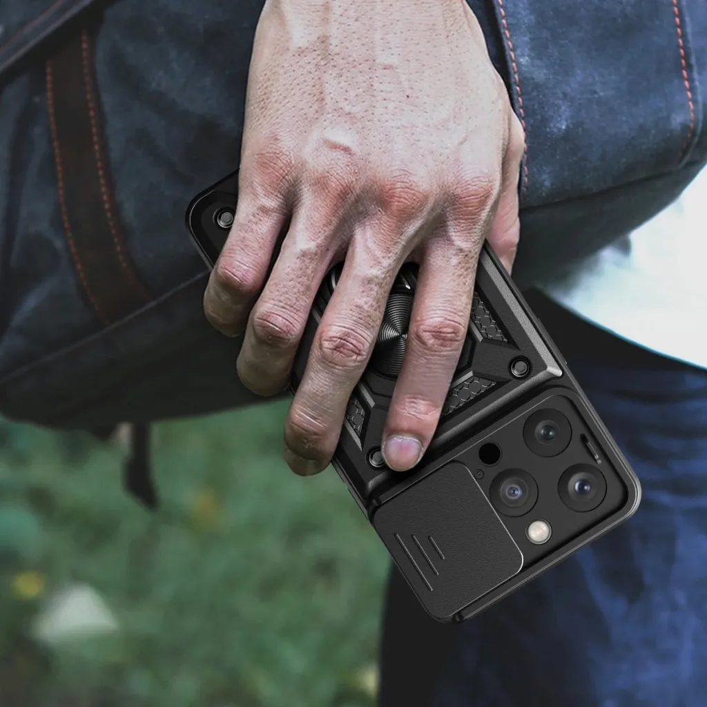 Mbështjellës Hurtel Armor Camshield me stand dhe mbulesë kamere për iPhone 15 Pro Max, i zi - 7