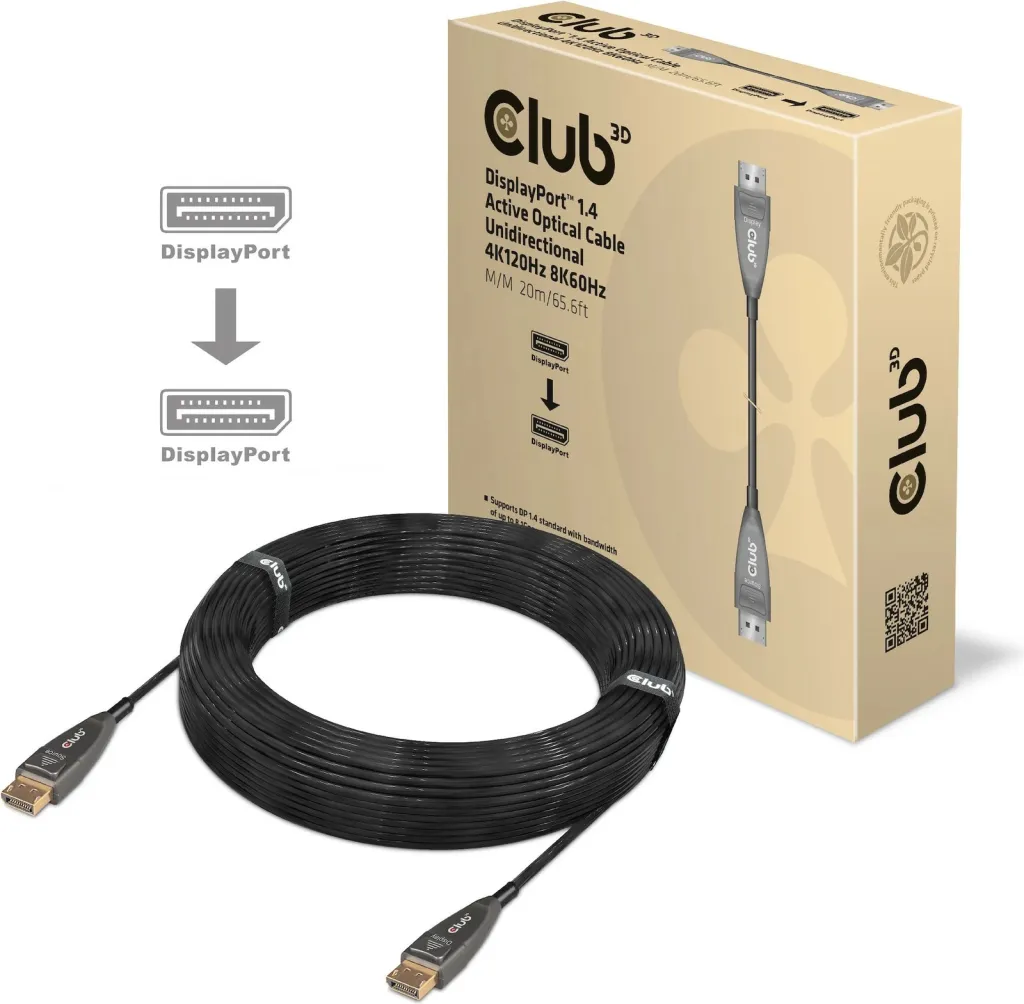 Kabllo DisplayPort Club3D 1.4, 20m, 4K120Hz, e zezë - 2